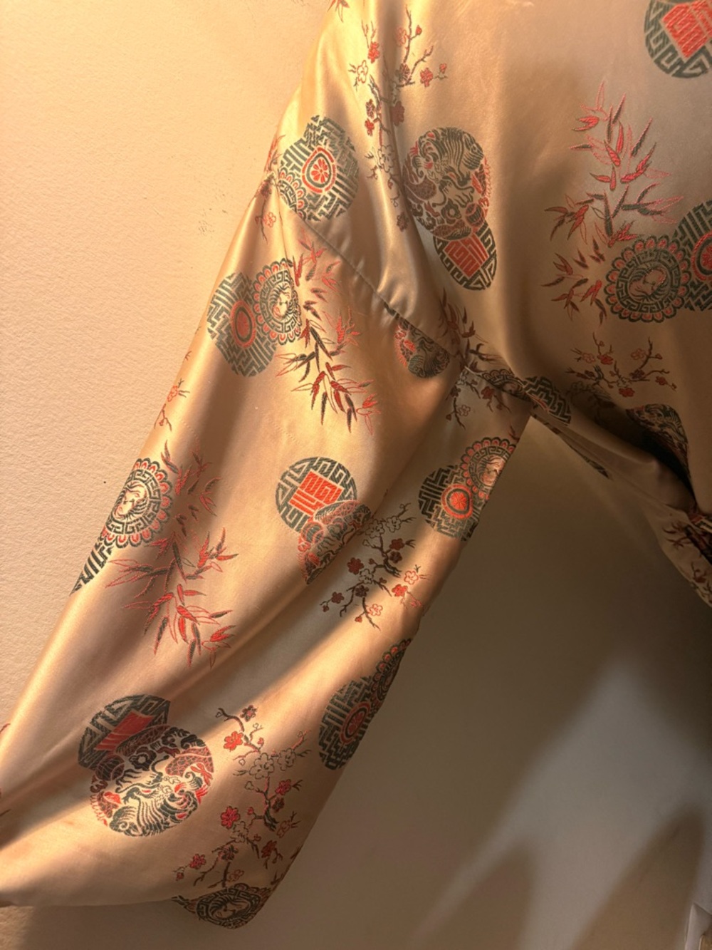 Gold Satin Asian-Inspired Robe / Kimono Style Lounge Robe